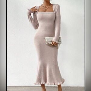 SHEIN Soft Pink Long Sleeve Knit Dress